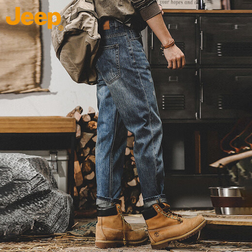 Jeep (JEEP) jeans men's autumn and winter loose straight trousers trendy casual pants men's versatile men's pants blue 38