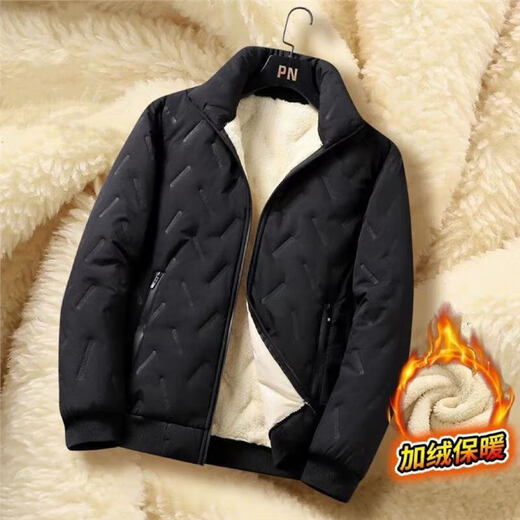 Autumn and winter sherpa jacket men's velvet windproof thickened cotton coat loose stand-up collar cotton jacket warm cotton coat dark gray 2XL recommended 135-150Jin Jin equals 0.5 kg