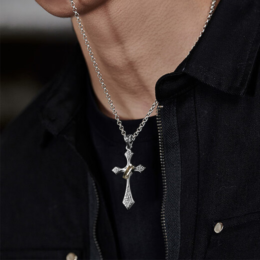 Zhixun 999 pure silver necklace men's silver ring cross silver pendant birthday gift for boyfriend s925 gold ring cross with 999 pure silver necklace