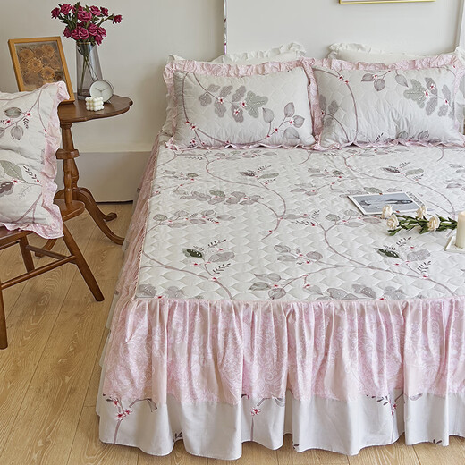 Antarctic bedding full cotton thickened bed skirt four-piece set Twill quilt cover pure cotton clamped bed skirt quilt cover bedding set Cotton clamped set - 1.8m bed skirt four-piece set [Quiet cover 200x230]