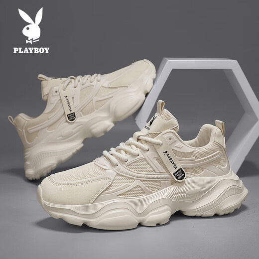 Playboy (Playboy) Daddy Schuhe Herrenschuhe 2025 Sommerschuhe Herren lässige Schuhe dicker alleiner atmungsaktiver Sportschuhe Beige 41