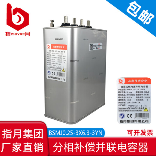 ZHIYUE BSMJ0.25-20-3YN self-healing low-voltage parallel sub-compensation capacitor 0.25-10-3YN BSMJ0.25-3X10-3YN