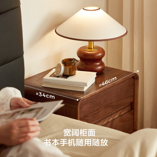 Lin's Home Retro All Solid Wood Bedside Table New Oak Ultra-Narrow Storage Cabinet Lin's Wood Cocoa Series LH586B1 Retro Color | 586B1-A Bedside Table Express