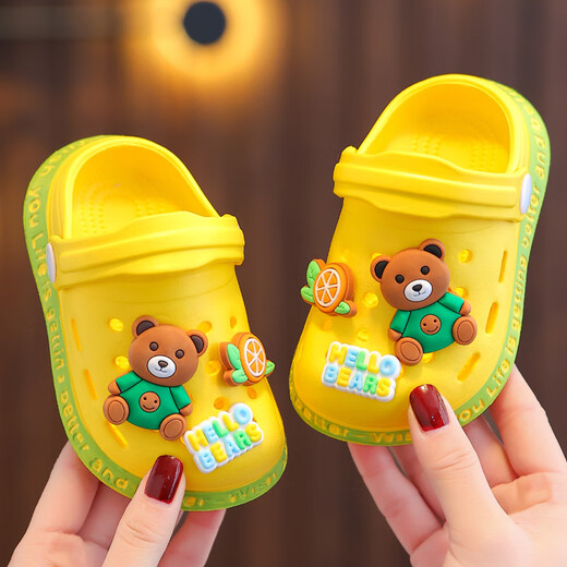 Ono Seven Days Children's Croc Shoes Toe-Toe Slippers for Boys and Girls Breathable Non-Slip Cute Outerwear Lightweight Soft Soled Beach Sandals Yellow Croc Shoes Orange Bear 24/25