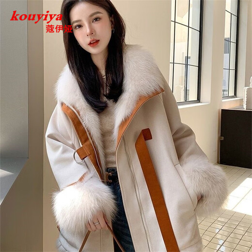 Koia Fur Jacket Women's 2025 Winter New Thick Imitation Fox Fur Splicing Young Fashionable Outer Wear High-end Party Jacket White S Recommended 80-105Jin Jin is equal to 0.5kg Koia Fur Jacket Women's 2025 Winter New Thick Imitation Fox Fur Splicing Young Fashionable Outer Wear High-end Party Jacket White S Recommended 80-105Jin Jin is equal to 0.5kg