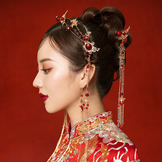 SHANGGE Bride Xiuhe Headdress Chinese Ancient Style Tuanfan Wedding Luxurious Tassel Step Shake Wedding Toast Xiuhe Clothes Tiara Tuanfan