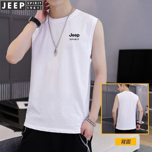 Jeep Spirit Pure Cotton Cotton Vest Summer New Men's Fino Sports y Casual Maneveless Base Shirt Shirt Sideo Solid Color Vest Clothing BBX17 Negro 2XL (recomendado 150-170Jin [Jin equivale a 0.5 kg])