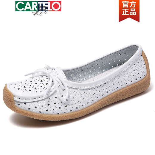 Cartelo Crocodile (Cartelo) Reultine cuir Chaussures en cuir féminine en cuir doux Solide Sole Mother Bean chaussures de bœuf Tendon Sole Old Pékin Chaussures Coss