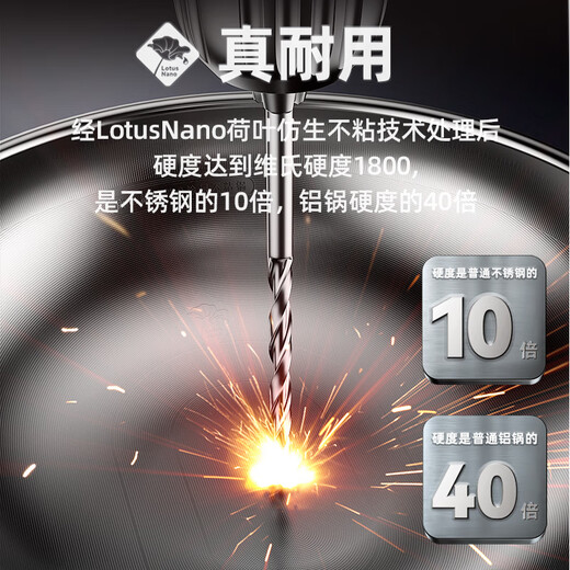 Konbach (KBH) real titanium 0-coated antibacterial wok uncoated non-stick pan 316L stainless steel wok induction cooker gas universal