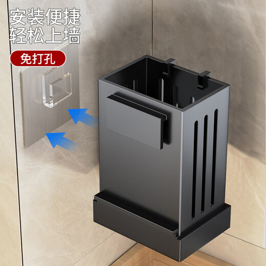Edo chopstick barrel wall-mounted chopstick box spoon storage box kitchen chopstick cage free punch drain spoon storage rack gray