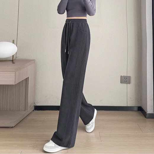 Red Dragonfly Versión estrecha Pantalones para mujeres 2025 Spring y otoño Nuevos pantalones casuales para mujeres Plus Velvet Spring Sports Pantalones rectos 689# Dark Grey Nine-Point-Plus Velvet Super Soft Velvet l