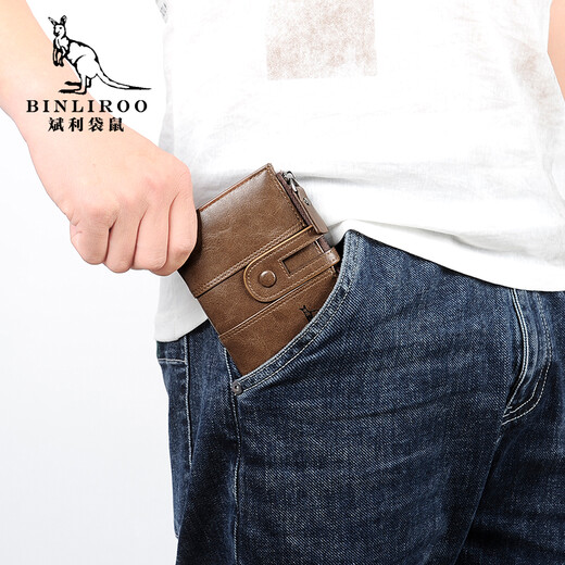 Binli Kangaroo Retro Herren Brieftasche Kurzgeschäft Anti-Diebstahl Kauf Brieftasche Männer vertikaler Multifunktions-All-in-One