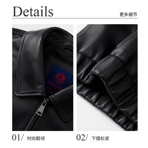 Navigare Italian dinghy short women's genuine leather jacket autumn fashion versatile top lapel sheepskin jacket dark night black L
