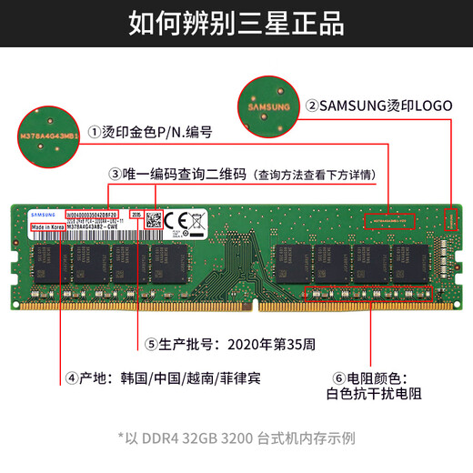 Samsung (SAMSUNG) DDR4 RECC storage server memory module ECC RDIMM REG suitable for Huawei, Lenovo, Dell, HP, Inspur, Sangfor brand server 32G 2666 RECC server memory