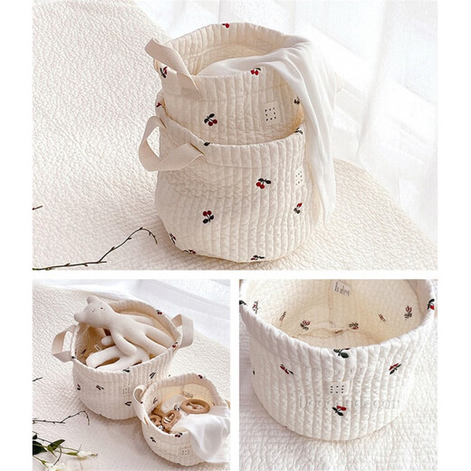 Fabric cartoon storage basket Nordic ins style cartoon cotton baby diapers clothes storage basket children's toys, large cherry sorting bag 22x28cm
