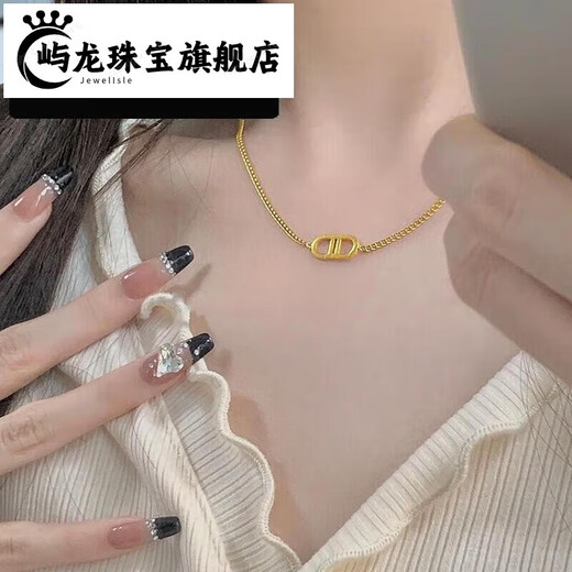Yulong Old Phoenix Gold Store's light luxury simple design 18k gold-plated small fragrant pig nose necklace women's niche double D letter