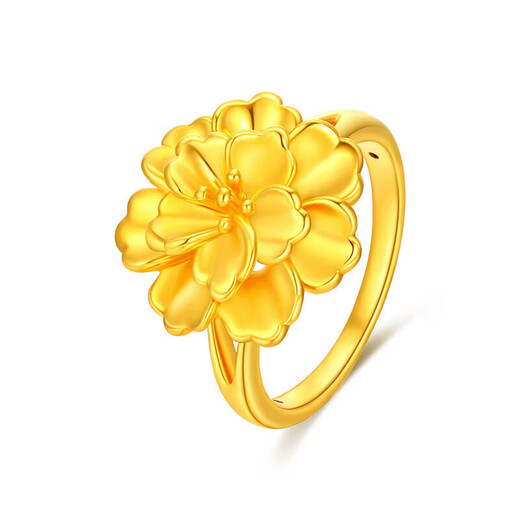Mengjinyuan gold ring, peony flower, hard gold ring, large ring, closed ring, birthday gift for women