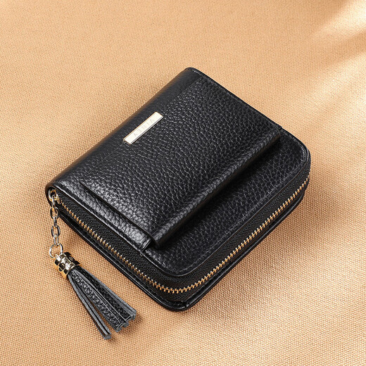 viney first layer cowhide short women's wallet student folding coin purse large capacity wallet wallet female light luxury document bag