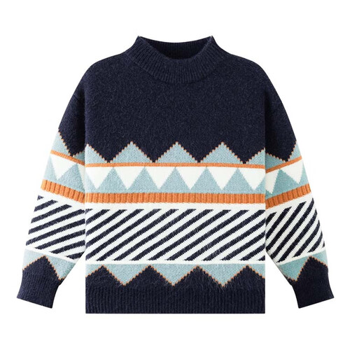 Zuoxi Boys' Sweater Children's Thickened Autumn and Winter 2025 New Boys' Sweater Winter Pullover Navy Blue 150