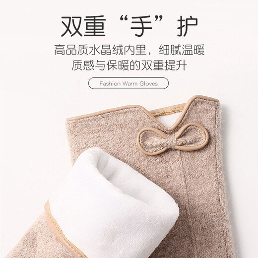 瑞莱奥 保暖手套女秋冬季骑行加绒加厚韩版户外运动骑车触屏开车 N719卡其 均码