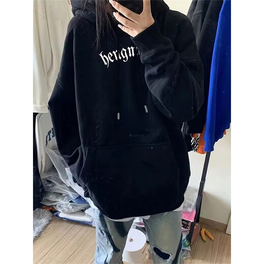Digada Black Hooded American HipHop Sweatshirt für Männer und Frauen Herbst und Winter Oversize Lazy Trendy Marke Vielseitiger Mantel für Männer HDFS-687 Black [hinzugefügt Fleece] xl