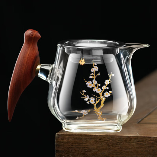 Camellia Valley Sifang Fair Cup Glass Wooden Handle Male Cup Tea Strainer Tea Filter All-in-One Set Tea Sea Japanese Filter Tea Divider Tea Set Xishang Meishao Male Cup + Stainless Steel Tea Filter 400ml