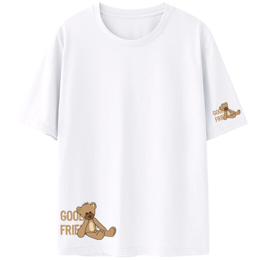 Miziqi short-sleeved T-shirt for women cool 2025 new summer half-sleeved T-shirt loose version pure cotton ins trendy bear lazy style dark blue letter 9905 left chest small rice white S 80-100Jin [Jin equals 0.5 kg]