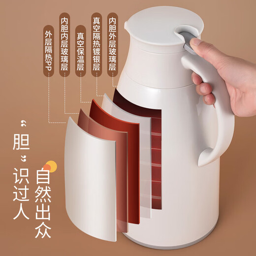 JEKO&JEKO thermos kettle household thermos thermos kettle dormitory large capacity boiling water bottle glass liner 1.6L light gray