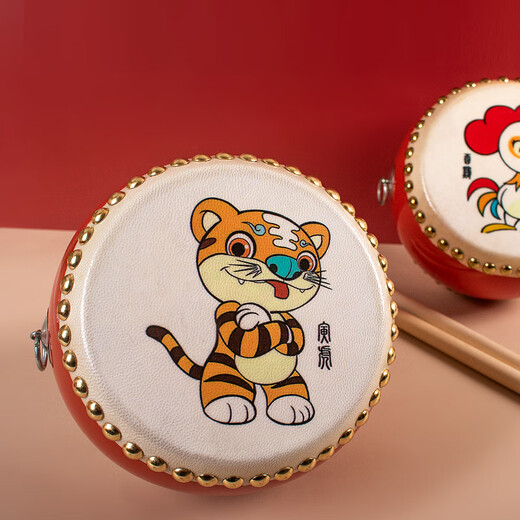 G LUXOME羊皮堂鼓5寸生肖牛皮鼓儿童玩具鼓小鼓6寸铜鼓幼儿园打击乐器 5寸羊皮鼓(15*12)-兔子_配鼓棒+