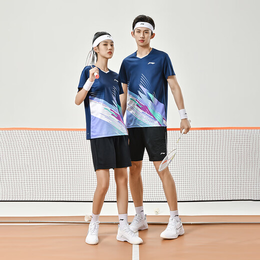 Li Ning (LI-NING) badminton uniform men and women short-sleeved quick-drying competition set tops and pants two-piece set Shenzhen Airlines Blue M