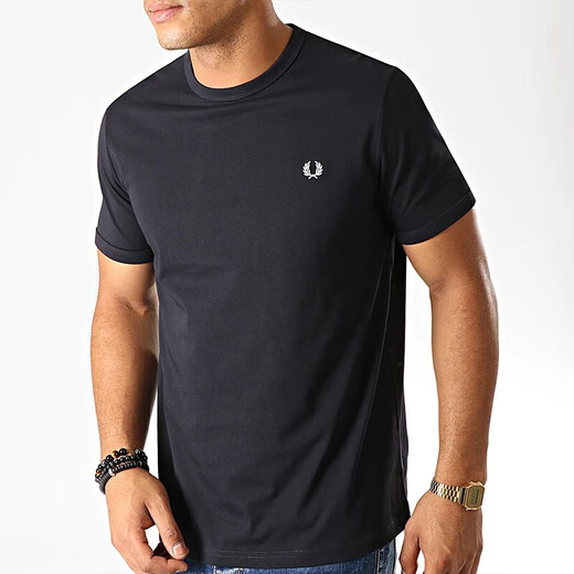 
FRED PERRY Wheat Ear Men's Cotton Laurel Embroidered Logo Simple Casual Short Sleeve T-Shirt M3519 608 Dark Blue S
