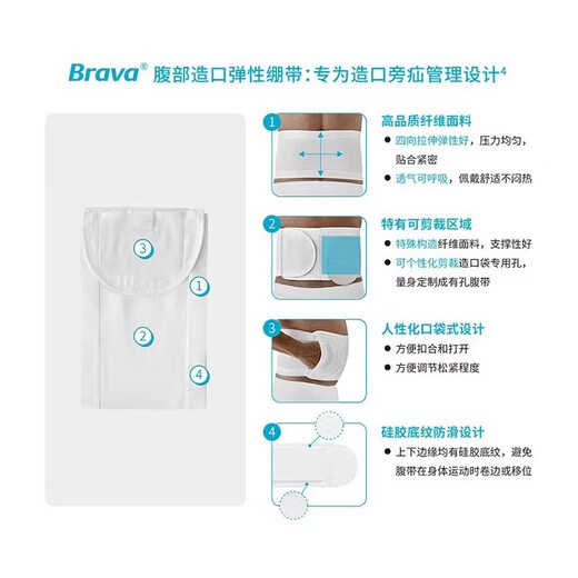 康乐保Brava腹部造口弹性绷带造口袋弹力疝气带四季透气自由开孔 Brava12006【XL】推荐94-106cm