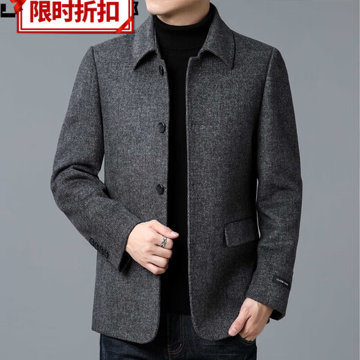 Lilang Herren Wolljacke Herbst und Winter Neue doppelseitige Kaschmirjacke im mittleren Alter lässiger Wollwolle Wolle Top Black 175/L