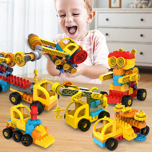 
Yunya Children's Large Grain Variety Building Blocks Mechanical Gear Science and Education Manual DIY Assembly Engineering Car Toys Boy Gift Deluxe Edition [218 Grain/Structure 60 Model]