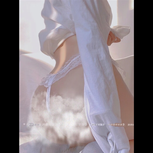 Summer large size sexy full lace transvestite cross-dressing men's jj set of underwear with egg-shaped low-waist women's thong, white confidential delivery