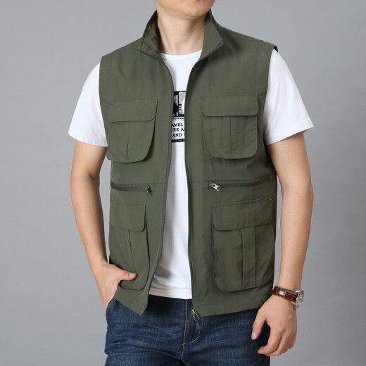 JP2024春夏男装薄款马甲多口袋工装户外摄影钓鱼马夹718 卡其色 2XL(适合155斤-170斤)