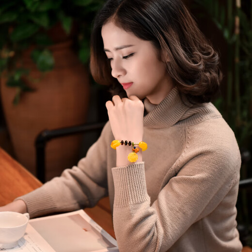 Ouchini Beeswax Duobao Bracelet Blood Amber Amber and Amber Rose Pendant Women's 4007 Duobao Bracelet (Ready Shipping)