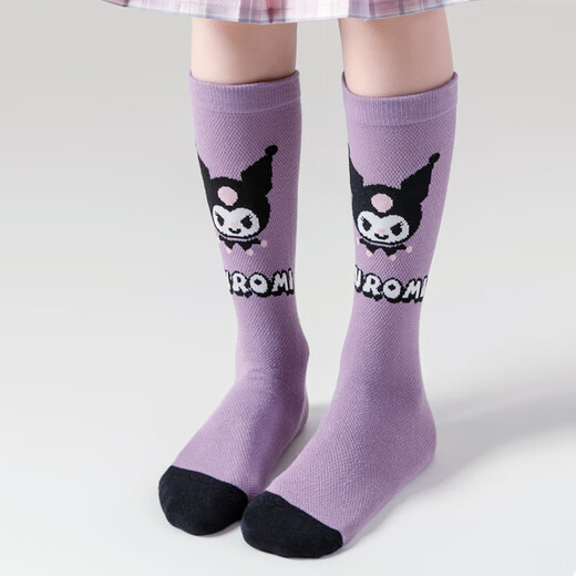 Candynut children's stockings girls summer thin mesh cotton socks calf socks Kuromi socks medium and large children's medium and high socks Kuromi 4 pairs one size