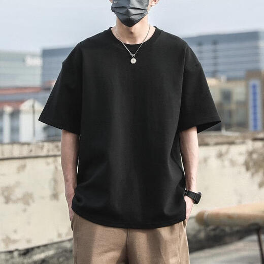 Rein weißer 500 g schweres T-Shirt reines Baumwollverdicker Fadenausschnitt kurzschläfe Übergroße Modemarke Drei-Pin-Halbhülse schwarz-500 g schwere SPEZIERTE 100-120JIN [JIN entspricht 0,5 kg]