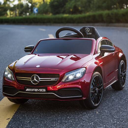 Echt autorisiertes Mercedes-Benz Kinder-Elektroauto, Allrad-Babyspielzeug mit Fernbedienung, Autoaufladung für Jungen und Mädchen, schaukelnd und sitzend, mit Fernbedienung, Xingchenhao-Farbe, weinrot, Vierradantrieb, tragbares Laden, Schaukel, hohe Türöffnung, Ledersitz