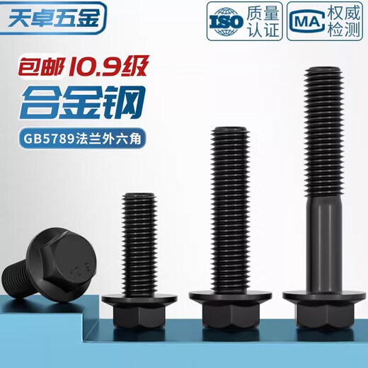 Tianzhuo Hardware Grade 10.9 flange outer hexagonal bolt GB5789 automotive auto parts screws MM6M8M10M12M14-M20 flat M8*25 full thread 5 pcs