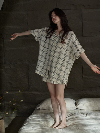 Tonyu (Tongyu) Tonyu Pyjamas für Frauen im Sommer gewebte reine Baumwollgaze Kurzärmeler Anzug Casual Style For Damen Summer Home Clothes Lady-Z3888 M