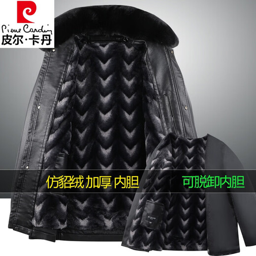 皮尔卡丹（pierre cardin）中老年真皮皮衣男加绒加厚大码男士中长款派克服大衣男绵羊皮外套 黑色【狐狸真毛领】 XL 180【140-160斤穿】