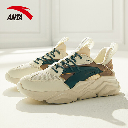 安踏（ANTA）男鞋运动鞋2025官方新款复古潮流跑步鞋休闲老爹鞋子 象牙白/亚麻灰/深苔藓绿 42