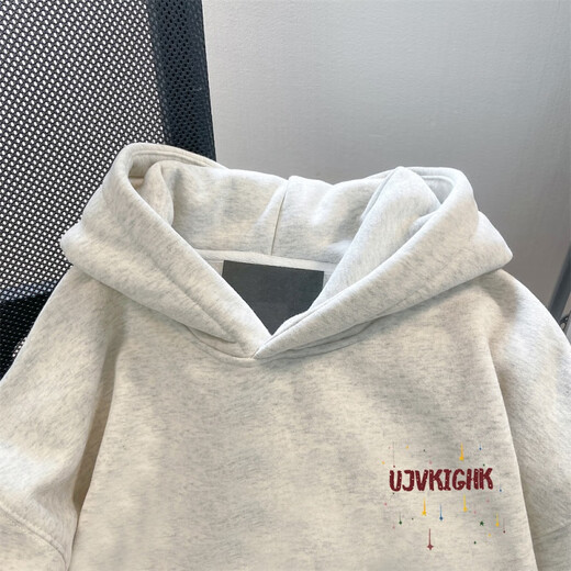 Nasawassup American retro shooting star hooded trendy sweatshirt for men and women, autumn and winter velvet thickened couple heavyweight loose top, white and gray style-M01 velvet L recommended 110-130Jin Jin equals 0.5kg