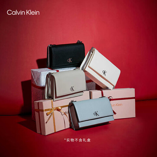 Calvin Klein niche shoulder bag gift litchi pattern bag metal buckle chain flip CK women's bag crossbody bag DH2806 UB1-space black OS