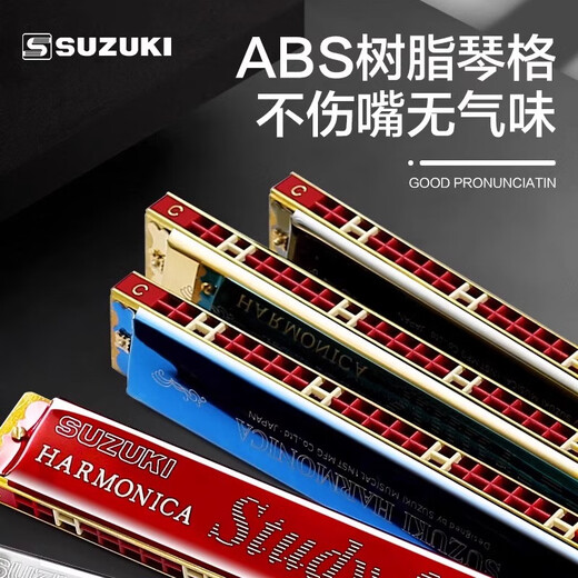 Bainuo Suzuki importiert Suzuki Harmonica 24-Loch Polyphonische C-Tune Professionelle Musikinstrument auf Leistungsebene für Anfänger für Erwachsene 24-Loch Polyphonische F-Tune Silber
