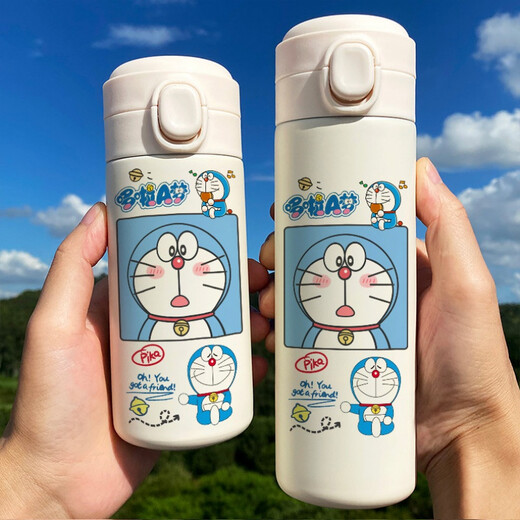 哆啦A梦保温杯卡通可爱动漫小清新学生弹跳盖便携水杯子情侣 300ml弹盖杯BW1343哆啦