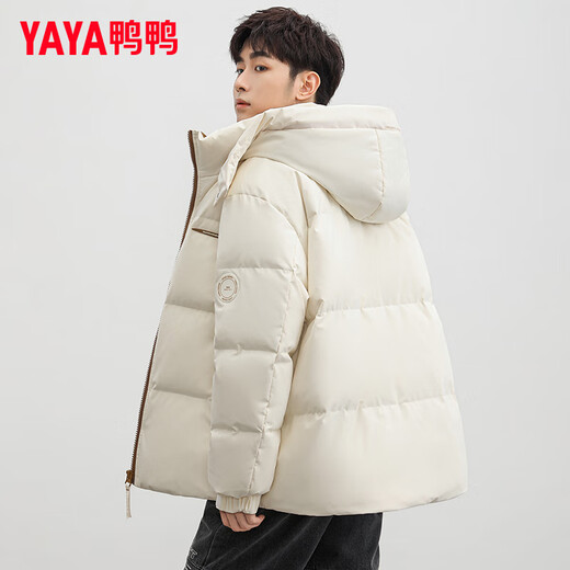 鸭鸭（YAYA）王一博同款羽绒服男短款冬季新款城市时尚休闲保暖外套HY 米白色 XL