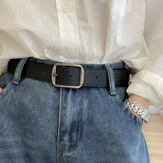 Maimed high-end pin buckle belt for men and women, Korean style versatile jeans belt, casual decorative pants belt for female students, military training, black 105*3.2